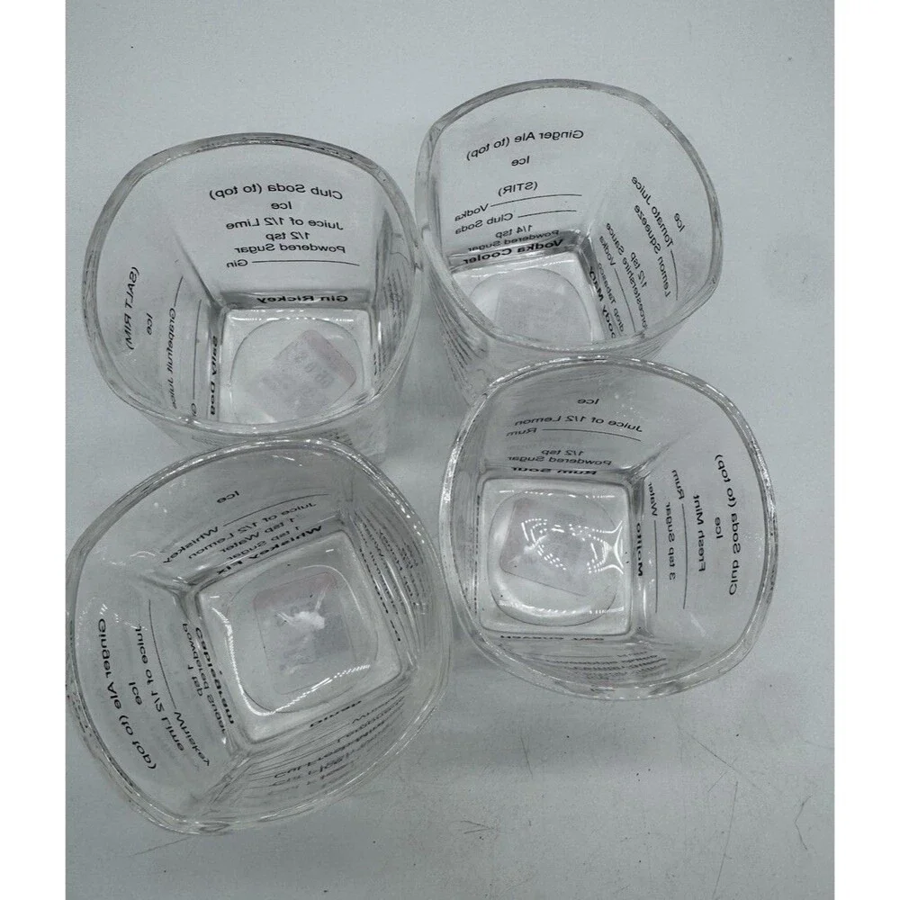 Vintage Bar Glass set of 4 with Recipes Unbranded Clear Glass